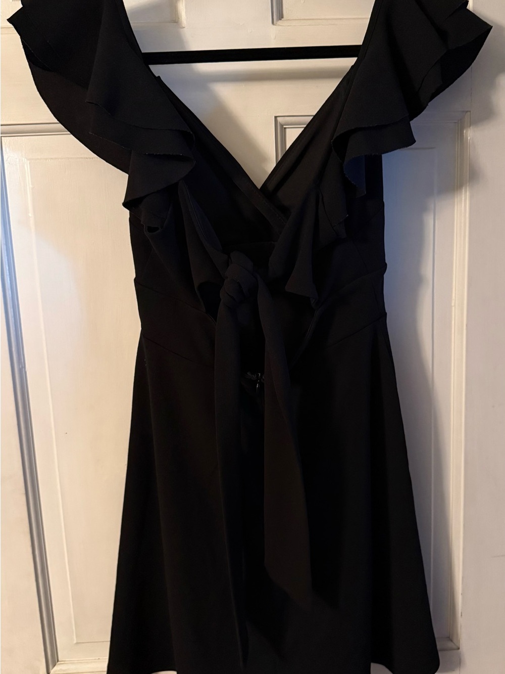 Altar'd State Black Ruffle Sleeve V-Neck Tie Back Dress
